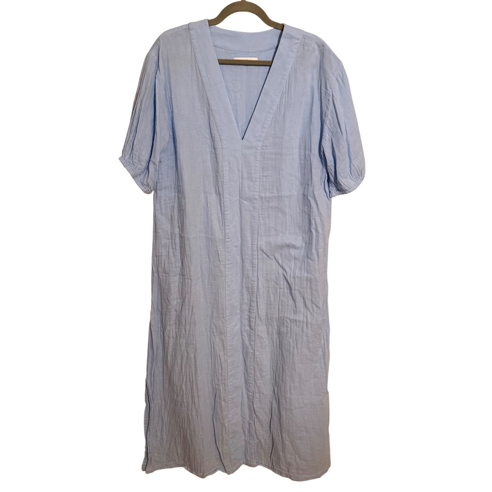 Lake Blue Cotton Gauze Caftan Nap Dress Puff Sleeve XL Lounge Resort Beach